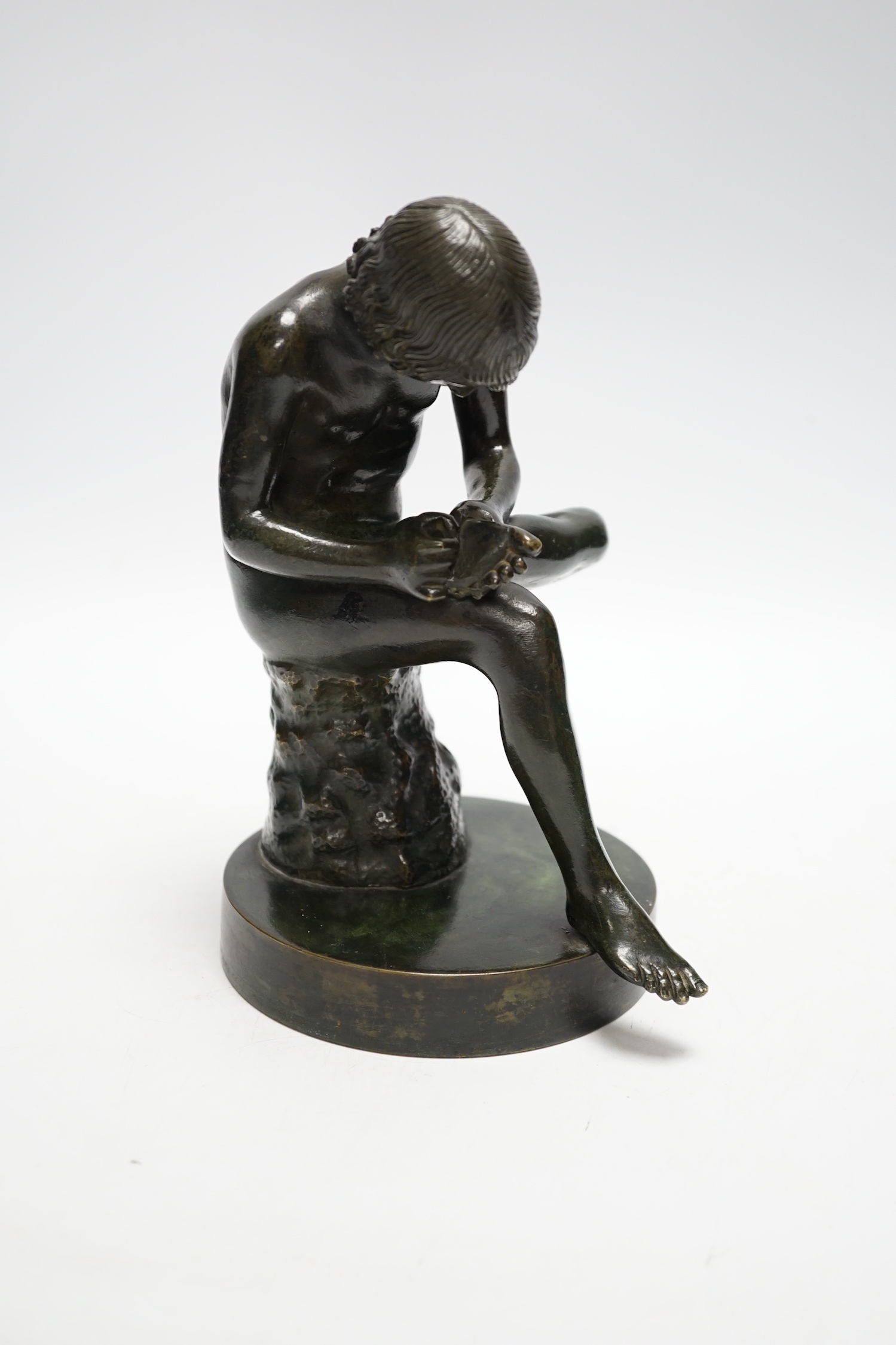 After the Antique, Bronze study of Boy with Thorn, 19cm high